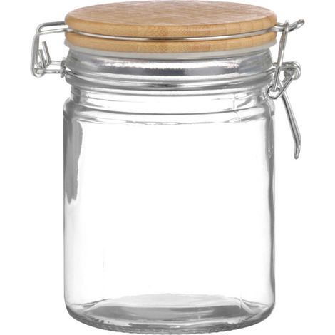 Bocal Cuisine Hermétique en Verre Couvercle Clip Bambou -  0.7L (1/2)