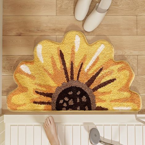 Tapis Salle de Bain Antidérapant 40 x60 cm, Tapis Douch Absorbant et Lavable avec Motif Tournesol pour Baignoire, Chambre, Enfants, Jaune (1/4)