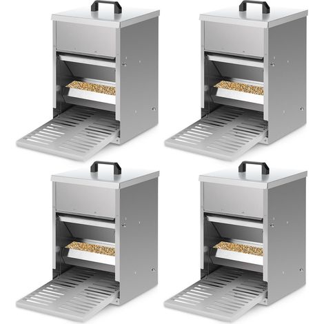 SWANEW 4x Mangiatoia per polli in acciaio zincato – Mangiatoia automatica da 5 kg con pedale e protezione impermeabile per polli e altro pollame (1/5)