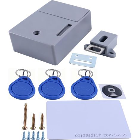 Serrure intelligente sans trous, contient 3 porte-clés et 1 carte, serrure invisible, ouverture électronique RFID pour sauna, bibliothèques, usines et bureaux (1/5)