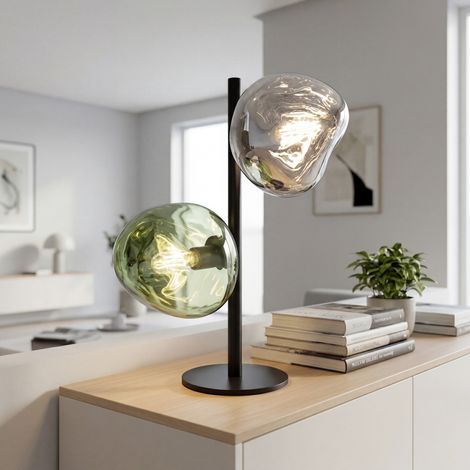 Tischleuchte Glas Aluminium 40 cm Mundgeblasen 2-flammig E14 Modern Tischlampe