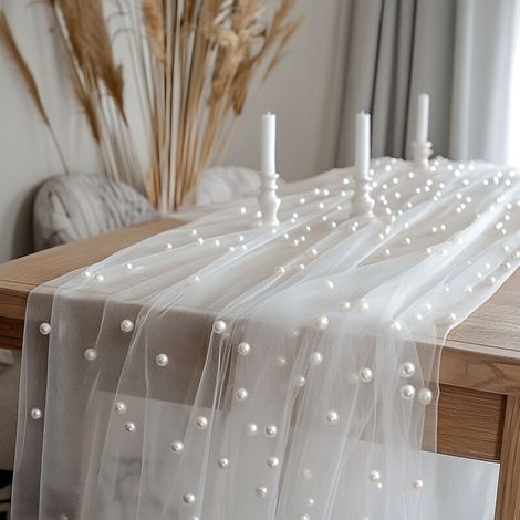 Outdoor wedding table runner Pearl gauze holiday party wedding party decoration household table runner wedding decoration tablecloth white pearl gauze 1.6 1m (1/5)