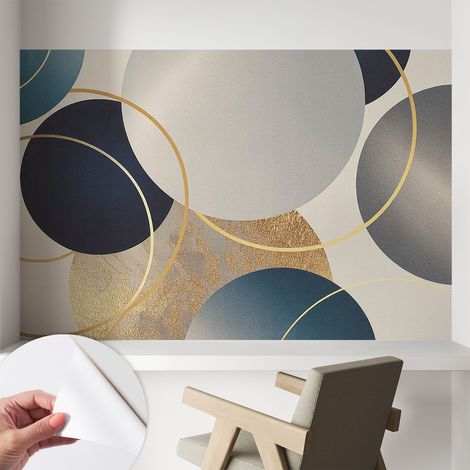 Papier peint autocollant à motifs décoratifs pour salon chambre et bureau Décoration murale élégante avec colle Cercles créatifs 104x70 cm (1/5)