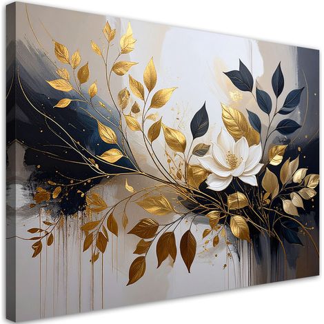 Tableau Moderne, Abstraction beige fleurs et feuilles,60x40 (1/4)