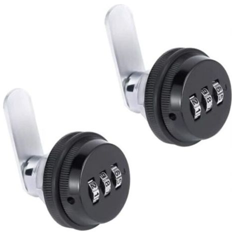 Pair Lot de 2 serrures à code mécanique 3 chiffres – Serrure à came 19 × 30 mm, noir, pour armoire, casier, tiroir, boîte aux lettres