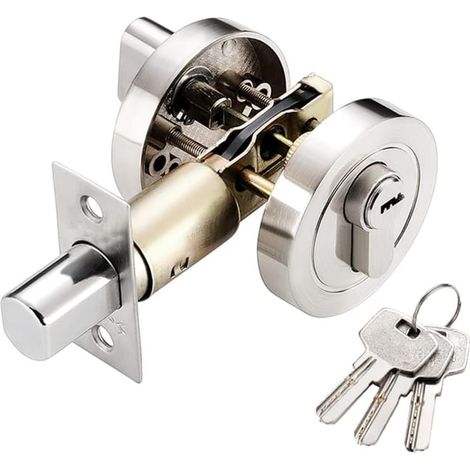 Serrure à pêne dormant ronde avec clé, serrure de porte moderne, pêne dormant en alliage de zinc, serrure de porte invisible (argent) (SKU produit : 96442740 SKU Offre : lehua25.5.26-25) (1/5)