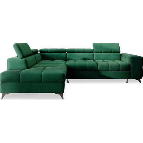 Canapé d'angle gauche convertible Gaspard velours Vert (1/5)
