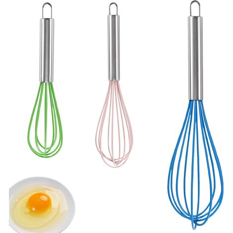 Fouet de cuisine ballon, lot de 3 (8", 10" et 12"), en silicone résistant à la chaleur, pour battre, mélanger et remuer (vert, rose et bleu). (1/5)