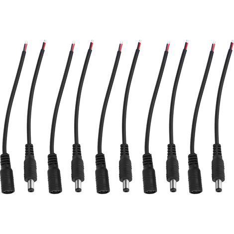 5 paires 5.5x2.1mm mâle femelle DC alimentation baril prise Jack connecteur câble fil (noir) (1/5)