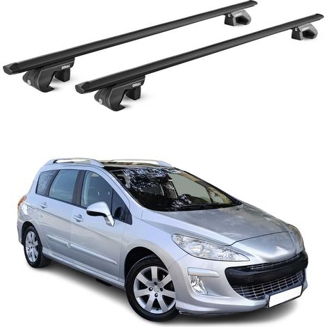 OMAC Dachträger Aluminium TÜV geprüft für Peugeot 308 I Kombi 2007-2013 – Für Standard Dachreling – T Nut – Max 90 kg – 2 Schlösser Schwarz (1/5)