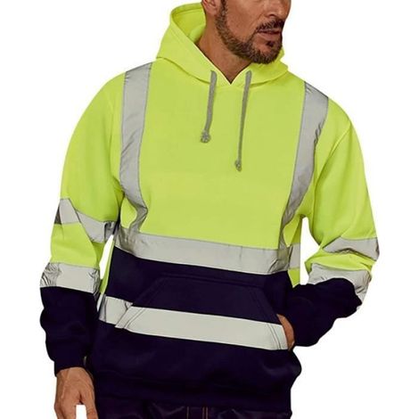 Sweat Homme Capuche Marque Travail Haute, Visibilité Classique à Cordon Poches Pas Cher Slim Fit Réfléchissante vert (1/4)