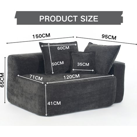 Canapé confortable pour deux personnes sans assemblage,canapé moelleux avec coussins et poches latérales,avec poches latérales,noir (1/5)