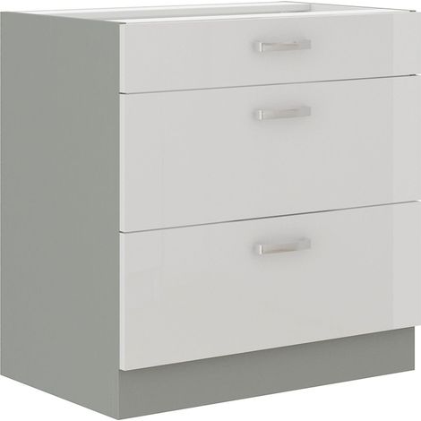 Küchen Unterschrank 80 Bianca Weiss Hochglanz + Grau Vollauszug Soft-Close (1/4)