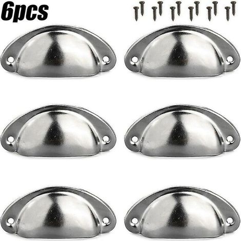 6 tiradores de concha para armarios de cocina, roperos, puertas y cajones, color plata - Crezuo (1/4)
