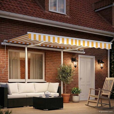 Maison Exclusive - Tenda da Sole Retrattile Manuale con LED 3x2,5m Gialla Bianca (1/5)