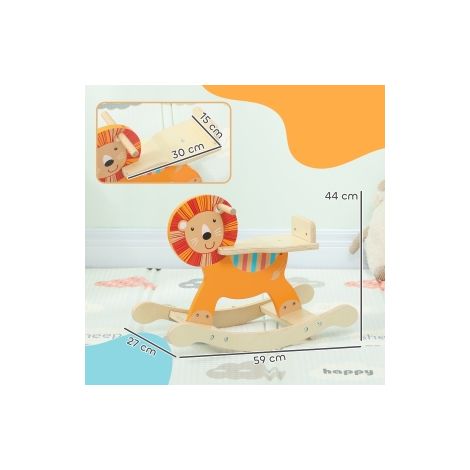 Cheval à bascule design lion, capacité 25 kg, 2-5 ans, bois, orange (1/5)