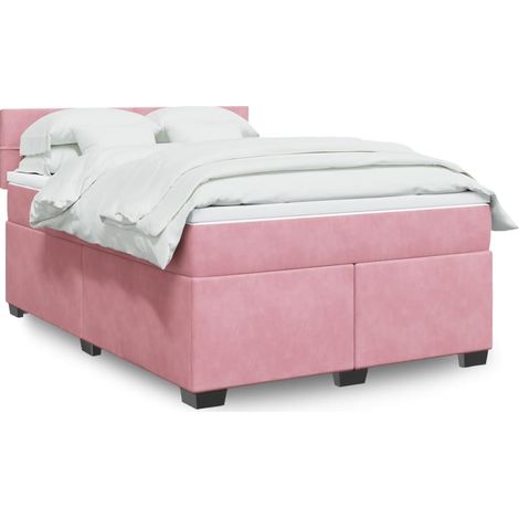 vidaXL Sommier à lattes de lit avec matelas Rose 140x190 cm Velours (1/5)