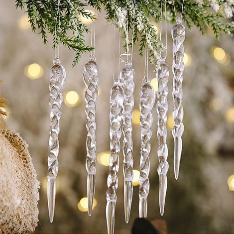 24pcs clair glaçon ornement, boules de Noël glaçons suspendus ornements avec lanière glaçon décorations d'arbre de Noël glaçon extérieur Noël Decs (13cm) (1/5)