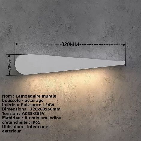 Wandleuchte für Außenbereich, wasserdicht IP65, moderne minimalistische 24W Wandlampe für Garten, Balkon, Flur, dekorative Wandbeleuchtung, neutrales Licht 4000K, Kompass-Modell weiß, nach unten geric