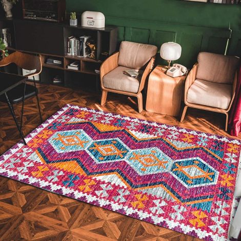 Petit tapis vintage bohème antidérapant et lavable pour salle de bain, salon, porte 60 x 90 cm (1/4)