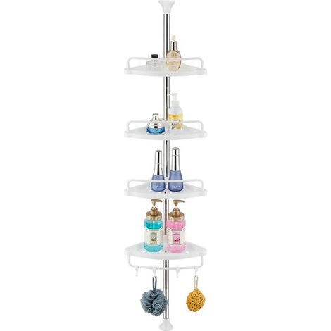 Étagère d’Angle de Douche Téléscopique Sans Percage avec Paniers et Porte-Serviettes pour Baignoire et Salle de Bain 320cm 100 4 2 Blanc (1/4)