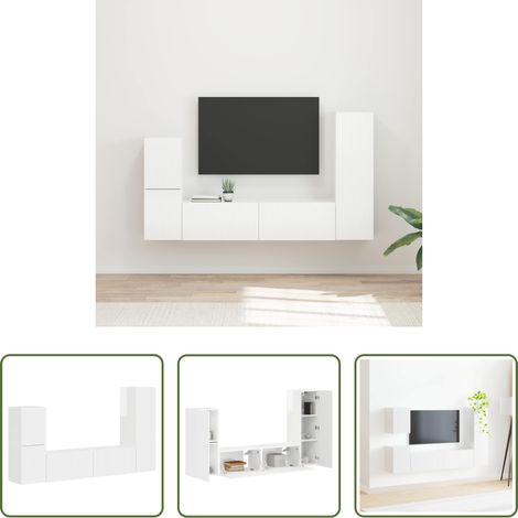 vidaXL Wohnzimmermöbel - TV-Schrankset Wandmontiert 4 pcs Hochglanz Weiß Holzwerkstoff (1/5)