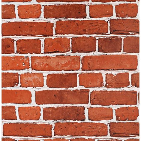 Brique Papier Peint Adhesif Mural,Peel and Stick Contact Papier Autocollant,Vinyle Film Imperméable Adhesif pour Meuble,Cuisine,Cheminée,Revêtement Mural,Rouge Brique,44cmx3m (1/5)