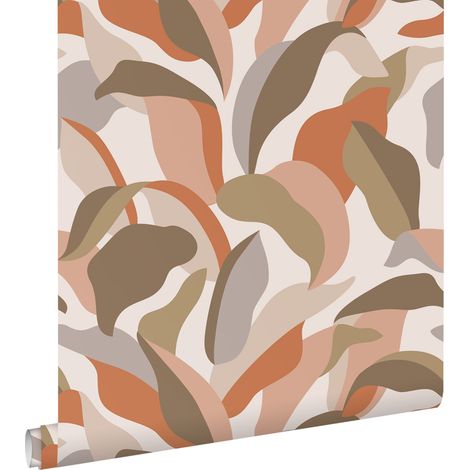 papier peint feuilles tropicales terracotta, marron et beige  - ESTAhome (1/5)