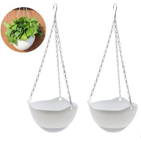 2pcs-Hanging Flower Pot for Balcony Plastic Hanging Basket with Chain Hook - for Wall Decoration, Indoor, Outdoor, Balcony, Garden for Succulents and Climbing Plants (1/3)