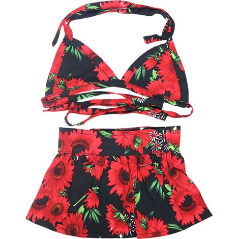 Maillot De Bain Pour Animal De Compagnie - Haut À Lacets Et Jupe À Velcro - Imprimé Floral - Polyester - Tailles XS à L - 1 Pièce (1/5)