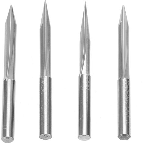 Fraise à graver en V 2 tailles droite, tête de fraise 4 pièces (40,415°/40,420°/40,425°/40,430°), coupe rectiligne à double tranchant, jeu de 4 fraises carbure pour gravure précise. (1/5)