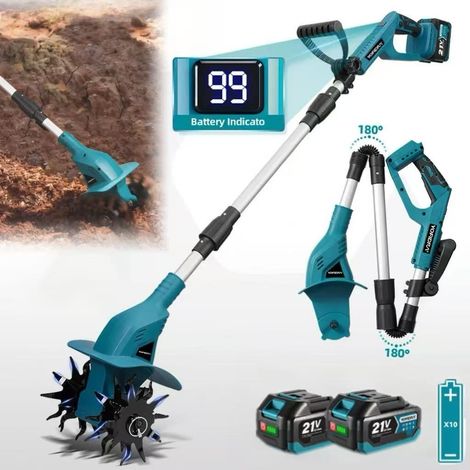 Motoculteur rotatif, défonceuse électrique, outil de retournement du sol, compatible avec la batterie Makita 21V, deux batteries de 3,0 Ah. (1/5)