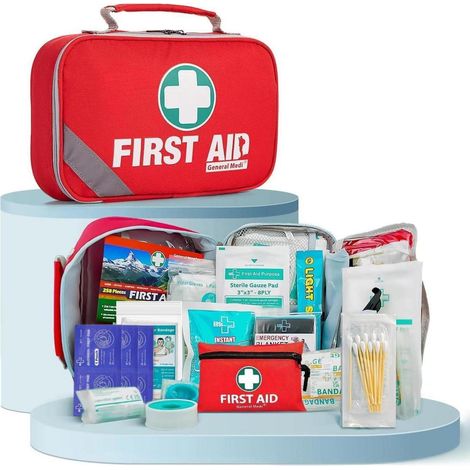 Trousse de premiers secours 2-en-1, 215 pièces, kit d'urgence pour maison, voiture, voyage (1/5)
