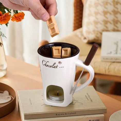 1 à fondue individuel,Céramique,Avec fourchette et bougie chauffe-plat,Pour chocolat fromage,Pour fêtes et soirées (1/5)