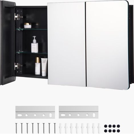 Armoire de Toilette Miroir, 1017 x 647 mm, Meuble de Salle de Bain pour médicaments, avec Miroir, Cadre en Aluminium et étagères réglables à 4 Couches, Installation encastrée et Murale (1/5)