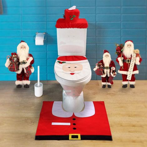 Décoration de toilettes de Noël 3 pièces avec motif Père Noël (1/5)