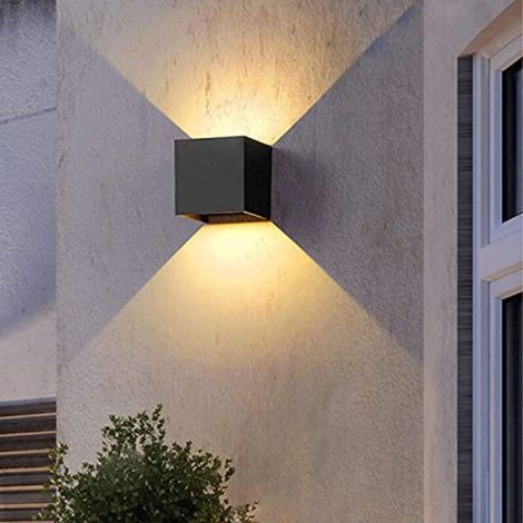 Lot de 2 appliques murales LED extérieure – Angle réglable 120° – IP65 – Aluminium – Blanc chaud 3000K 12W – Pour façade, soubassement ou angle (1/5)