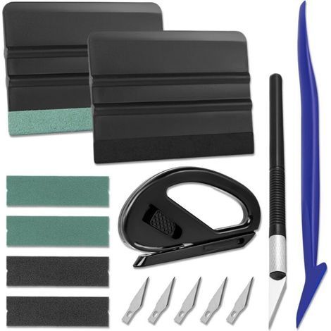 Kit professionnel de pose de film pour vitres de voiture avec raclette en feutre et pièces de rechange en feutre, cutter et lames, cutter vinyle sécurisé, micro-raclette (1/4)