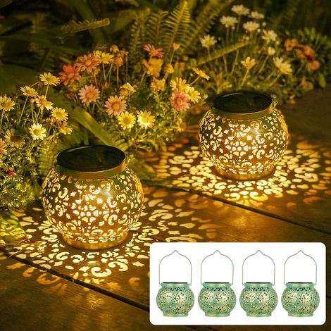 Cadeaux pour femme maman - Lot de 4 lampes solaires pour l'extérieur - À suspendre ou à poser - Oriental - 15 lm - LED blanc chaud - Pour l'extérieur - Résistant aux intempéries - IP65 - Vintage (1/5)