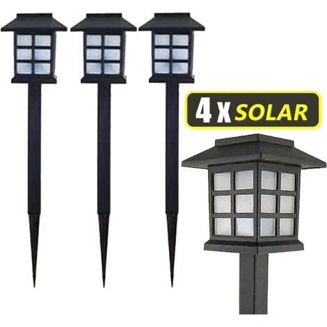 TrAdE Shop Traesio - 4x Lampade A Led Da Giardino Stile Lanterna Paletti Ricarica Solare 38 X 9 X 9cm - (1/3)