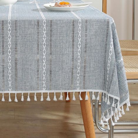 Böhmische Tischdecke mit Quasten 130x180cm Grau, Rechteckig, Leinen-Optik