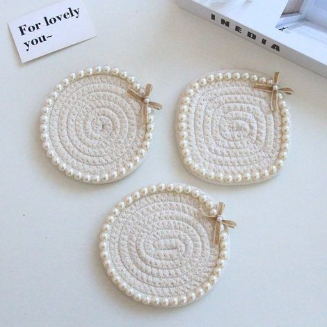 Set di 3 sottobicchieri, tovagliette intrecciate a mano in corda di cotone, sottobicchieri rotondi, sottobicchieri spessi, assorbenti e termoisolanti, St (1/4)