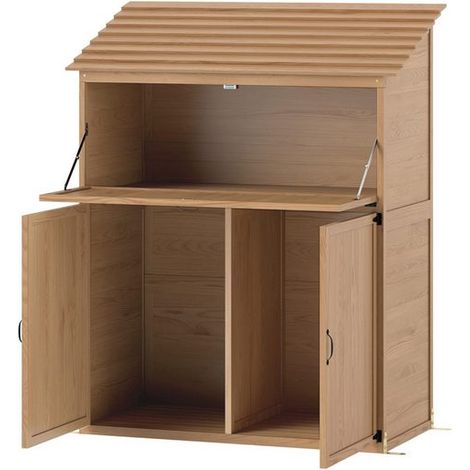 Gartenschrank Holz, Geräteschuppen mit Stufen-Pultdach Ablage klappbar Tisch Doppeltüren 110 x 54 x 136 cm, wetterfest Geräteschrank, Gerätehaus Gartenschuppen für Garten, Terrasse, Naturholz (1/5)