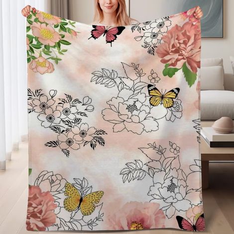 Couverture de lit en polaire, jeté doux et chaud de printemps, légère et luxueuse en microfibre de polyester, décoration intérieure, ajout parfait à la décoration intérieure, cadeau parfait pour lui e (1/4)