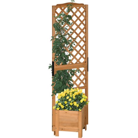 Fioriera Irovami con traliccio su gambe per piante - dimensioni: 54,5 cm (L) x 52 cm (P) x 180 cm (H) - Legno di abete pre-oliato