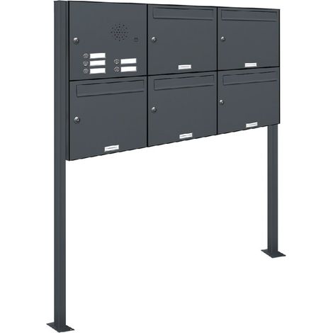 5er Briefkasten Standanlage Freistehend RAL 7016 Anthrazit Klingel (1/5)