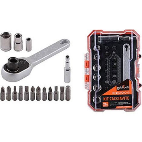 TRADE SHOP - Kit Cacciavite Cricchetto Multiuso 28pz Magnetico Con Teste Intercambiabili 92186 -