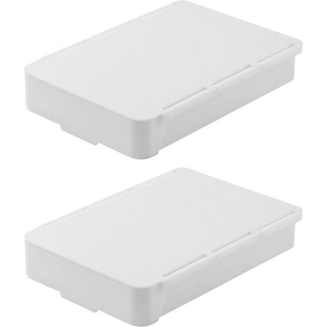 lot de 2 Organiseur de bureau invisible à tiroir sous table, se fixe facilement grâce à son système coulissant en plastique, blanc (1/5)