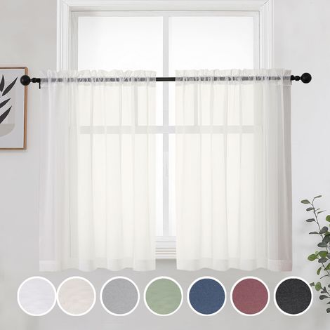 Lot de 2 Panneaux de Rideaux Transparents Courts de 91,4 cm Cantonnières filtrant la lumière avec Passe-Tringle pour Cuisine, Salle de Bain, Petite Demi-fenêtre, 106,7 x 91,4 cm (1/5)