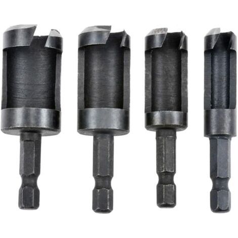 FENOPLASTICA4 Pièces Fraise à Bouchonner Bois, Tige Ronde, Acier au Carbone, Outil de Coupe pour Bouchons de Bois, Jeu de Mèches pour le Travail du Bois, Taille Métrique - 6mm/10mm/13mm/16mm